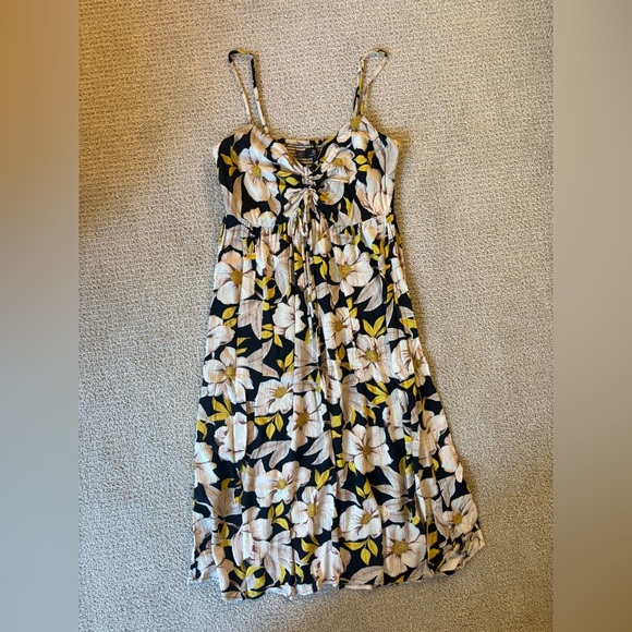 Volcom Yellow and Navy Floral Dress - Picture 1 of 6